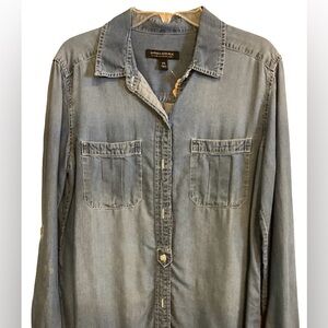 BANANA REPUBLIC Dillon Utility Chambray Button Up Shirt Distressed Sz XS